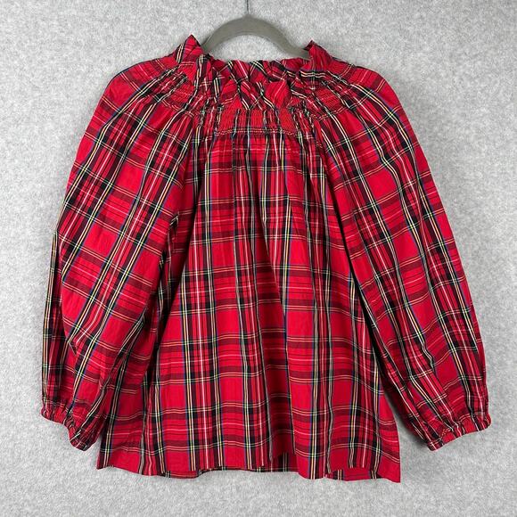 J. Crew Smocked Neck Top Good Tidings Plaid Size M Christmas Tartan Puff Sleeve - Picture 14 of 16